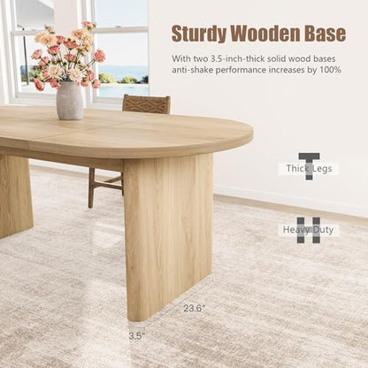 GarveeHome 70.87" Long Oval Dining Table with Wooden Base for 4-6 People
