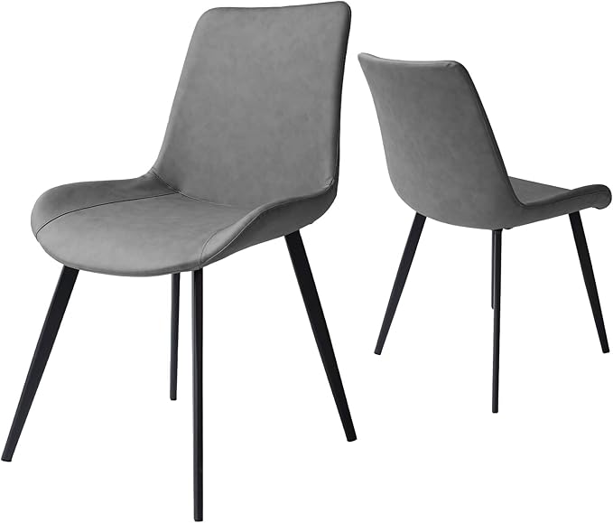 HIPIHOM Dining Chairs Set of 2, Modern Kitchen & Dining Room Chairs, Upholstered Faux Leather Cushion Seat and Sturdy Metal Legs (2 Grey Chairs)