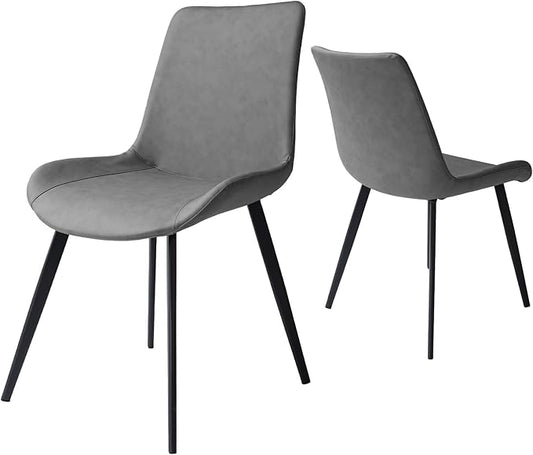HIPIHOM Dining Chairs Set of 2, Modern Kitchen & Dining Room Chairs, Upholstered Faux Leather Cushion Seat and Sturdy Metal Legs (2 Grey Chairs)