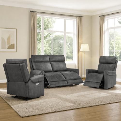 KISLOT 3 Seater Power Loveseat Recliner Sofa, Wall Hugger, Gray