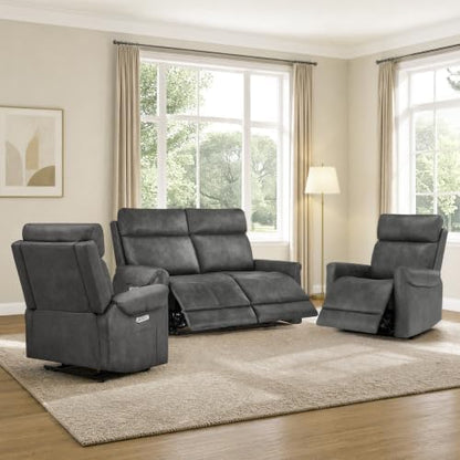 KISLOT 3 Seater Power Loveseat Recliner Sofa, Wall Hugger, Gray
