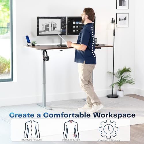 VIVO Electric Standing Desk, Smooth 3-Piece 63" x 32" Dark Walnut Top