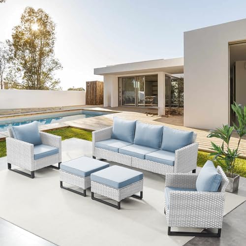 Belord Wicker Patio Furniture 5 Piece Outdoor Sofa Set, Oversize Outdoor Dining Chairs with Rattan Ottomans, Conversation Sets Patio Furniture Come with Removable Washable