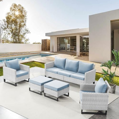 Belord Wicker Patio Furniture 5 Piece Outdoor Sofa Set, Oversize Outdoor Dining Chairs with Rattan Ottomans, Conversation Sets Patio Furniture Come with Removable Washable