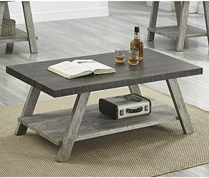 Roundhill Furniture Athens Contemporary Wood Shelf Coffee Table, Weathered Walnut and Gray