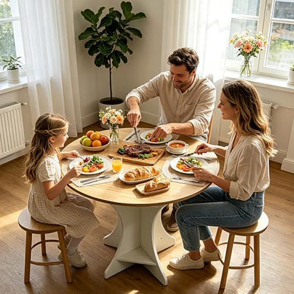 Lightdot 40" Round Dining Table Modern Circle Farmhouse Kitchen Table for 4 People Small Space Dining Room Table with Walnut Wood Top & Pedestal Base for Dining Room/Kitchen/Living Room