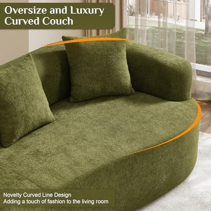 131" Oversized Sectional Sofa for Living Room, Modern Luxury Plush Chenille 4-Seater Extra Deep & Wide Seat Curved Cloud Couch with 4 Throw Pillows, No Assembly Needed (Sage Green)
