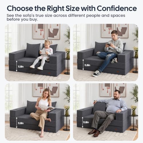 COMAX Boneless Futon Sofa Bed, 59" Small Low-Profile Floor Couch, Grey