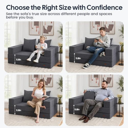 COMAX Boneless Futon Sofa Bed, 59" Small Low-Profile Floor Couch, Grey