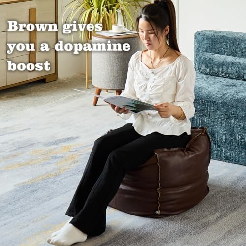 Louis Donné 18 Inch Square Unstuffed Pouf Ottoman Cover, Waterproof Faux Leather Footstool, Moroccan Floor Cushion with Storage, Easy Clean for Living Room, Coffee Brown, Cover Only