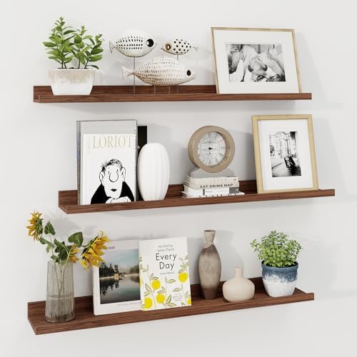 Picture Ledge Shelf, 36 Inch Walnut Floating Shelves Set of 3