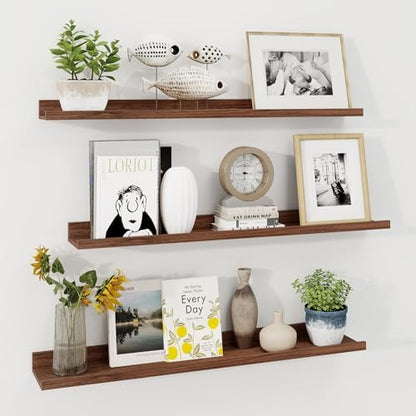 Picture Ledge Shelf, 36 Inch Walnut Floating Shelves Set of 3