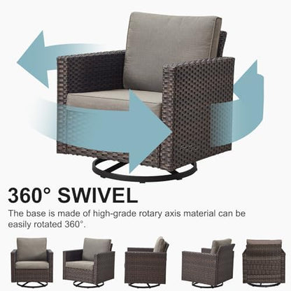 Belord Wicker Patio Furniture 5 Piece Outdoor Sofa Set, Oversize Outdoor Swivel Rocker Chairs with Rattan Ottomans, Conversation Sets Patio Furniture Come with Removable Cushion Grey, Anti-Rust Frame