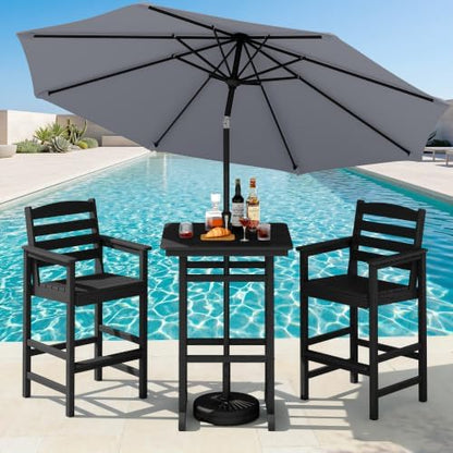 SERWALL 4 Pcs HDPE Bar Height Adirondack Chairs and Bar Table Set, Black