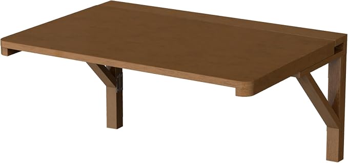 MM MELISEN Wall Mount Folding Table - 37x22 Inch, Walnut Versatile Table for Kitchen prep or Craft Studio. Solid Wood Surface Folds Flat. Perfect for Meal prep and Creative Projects
