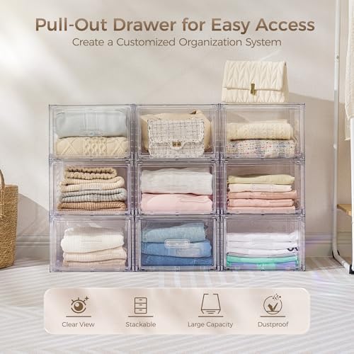 Vtopmart 9 Pack Clear Stackable Storage Drawers 15QT