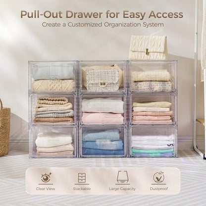 Vtopmart 9 Pack Clear Stackable Storage Drawers 15QT