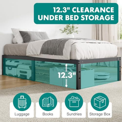 OLIXIS 14in Twin Metal Bed Frame, Sturdy Steel with Support Slats, 500LBS