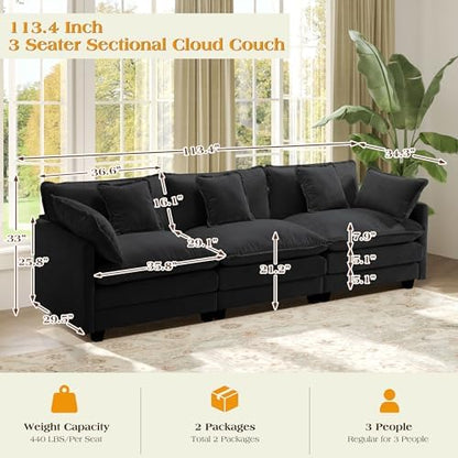 Hanherry Modular Sectional Sofa,Cloud Couch for Living Room,Modern Deep Seat Sofa Chenille Fabric Comfy Couches with Throw Pillows & Movable Ottoman for Apartment