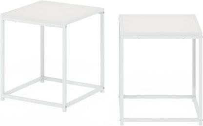 Furinno CAMNUS Side Table Set of 2, Metal Frame End Table, Square Open Frame Night Stand, Bedside Table, Easy Assembly, for Living Room, Bedroom, Solid White