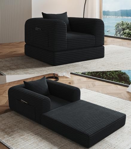 Versatile 2 in 1 Boneless Armchair Chaise Lounge Chair Indoor, Convertible Sleeper Chairs Couch Folding Sofa Bed Oversized Comfy Futon Floor Sofa BeanBag for Living Room Bedroom