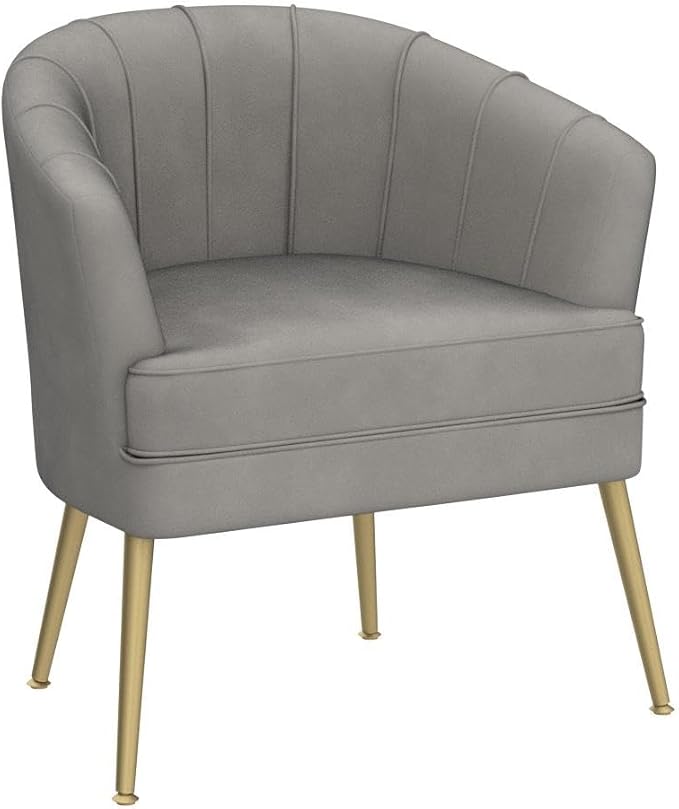 Andeworld Velvet Accent Chair, Upholstered Modern Single Sofa Side Chair,Comfy Barrel Club Living Room Armchair with Golden Metal Legs for Bedroom Living Reading Room Office, Grey