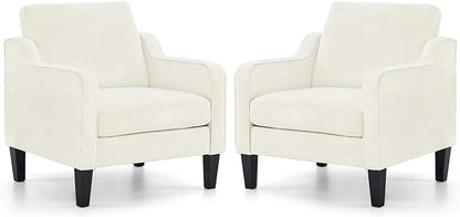 VINGLI Accent Chairs Set of 2 White Chenille Living Room Chairs Reading Chair for Bedroom Scooped Arm Chair Mid Century Modern Accent Chair Upholstered Comfy Chair for Apartment, Waiting Room