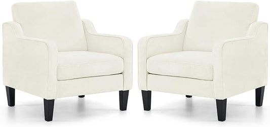 VINGLI Accent Chairs Set of 2 White Chenille Living Room Chairs Reading Chair for Bedroom Scooped Arm Chair Mid Century Modern Accent Chair Upholstered Comfy Chair for Apartment, Waiting Room