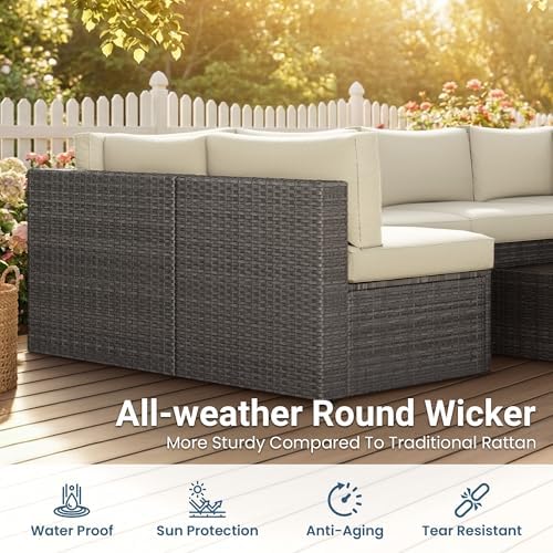 7 Pieces Wicker Patio Furniture Set - Outdoor Sectional for All Weather
