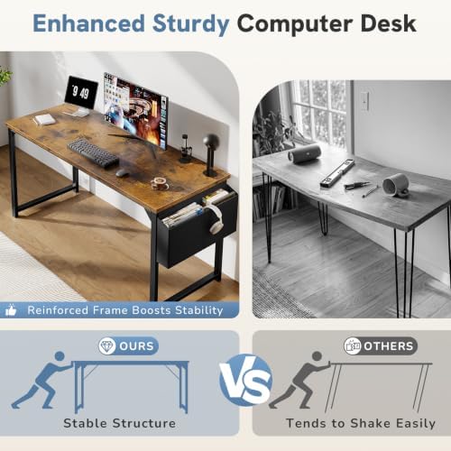 DUMOS 63" Computer Desk Home Office Desk, Gaming Desks, Dark Brown