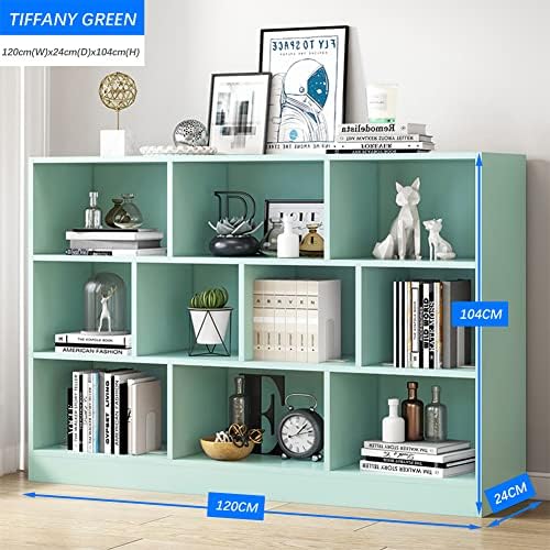 IOTXY Open Shelf Low Bookcase - Wooden 3-Tier Cube Bookshelf, Tiffany-Green