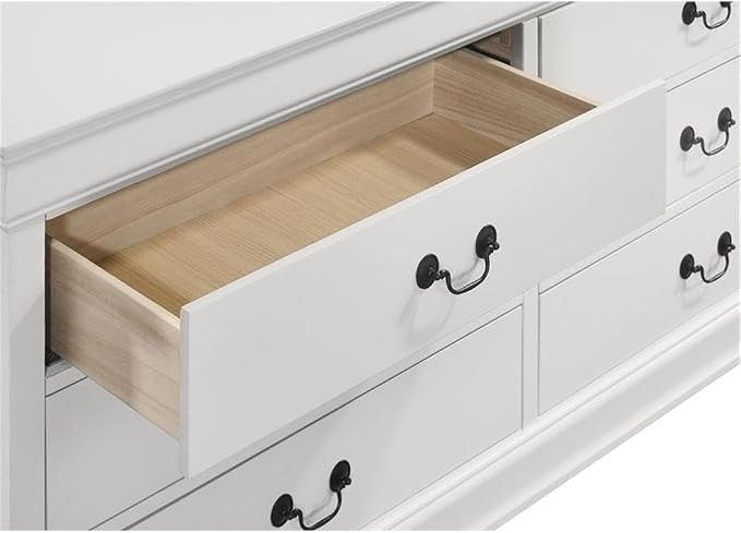 Pemberly Row 5 Piece Eastern King Bedroom Set, Solid and Engineered Wood, White Finish, Includes Bed, Nightstand, Dresser, Chest, Mirror, Transitional Design with Storage, Complete Bedroom Furniture
