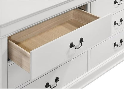 Pemberly Row 5 Piece Eastern King Bedroom Set, Solid and Engineered Wood, White Finish, Includes Bed, Nightstand, Dresser, Chest, Mirror, Transitional Design with Storage, Complete Bedroom Furniture