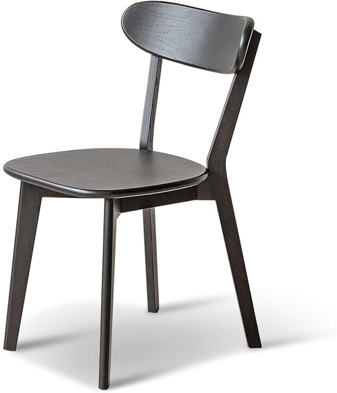 100% Solid Wood Dining Chairs,Mid Century Modern Dining Chairs with Rounded Backrest,Kitchen,Dining Room Chairs Set of 1/2/4 (1, Black Color)