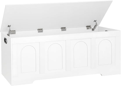 DINZI LVJ Storage Chest, 50” Extra Large Storage Bench with 2 Safety Hinges, Wooden Toy Box with Flip-Top, Large Trunk for Living Room, Playroom, Easy Assembly, White