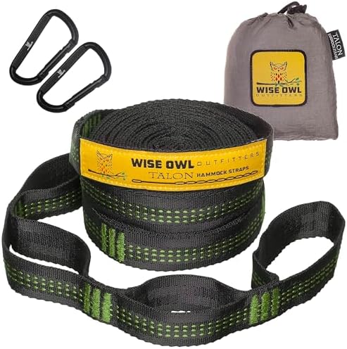 Wise Owl Outfitters Hammock Straps for Trees – 10ft Heavy-Duty Tree Hanging Kit with Carabiners, 38 Loops & Hooks – Essential Hammock Accessories for Camping