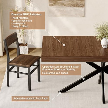 Extendable Dining Room Table for 4-6-8, Large 55''-70.9'' Wood Rectangle Expandable Dining Table with Hidden Storage, Space Saving Farmhouse Kitchen Table for Dining Room Kitchen Office,Walnut