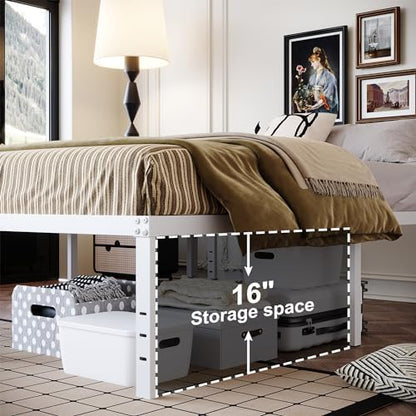 DiaOutro 18 Inch White Twin XL Bed Frame Heavy Duty Metal Platform
