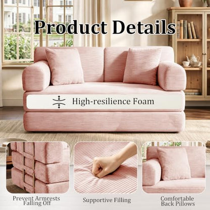 BSHOMGI Sofa Bed, Boneless Couch Folding Floor Compression Loveseat Sleeper with Fixed-Shape Frame,Sofas for Guest Room Living Room No Assembly Required (Includes 2 Pillows)
