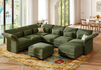 Corduroy Modular Sectional Cloud Couch with Storage, Oversized 8-Seat