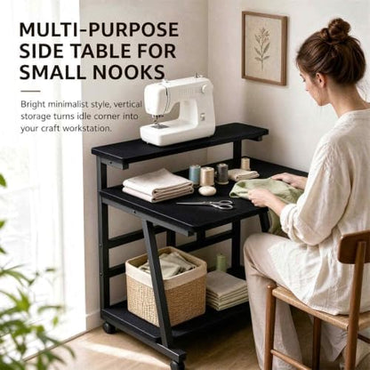 Rolling Computer Desk, 39.4 Inch Small Desks for Little Space, Portable Small Computer Desk with Monitor Stand & 3-Tier Storage, Portable Desk on Wheels for Writing.