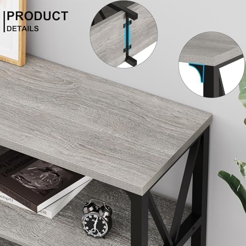 LVB Sofa Table for Entryway, Grey Rustic Console Table, 63 Inch
