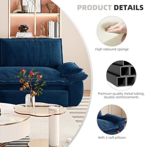 73.2" Sofa Bed Queen, 3-in-1 Pull Out Sofa Bed with Pillow Armrest, Modern Velvet Convertible Sleeper Futon Sofa for Living Room Small Space, Apartment, Bedroom, Blue