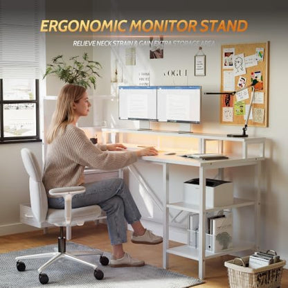 60" Reversible Gaming Desk with Drawers & Shelve, Large Computer Desk,White