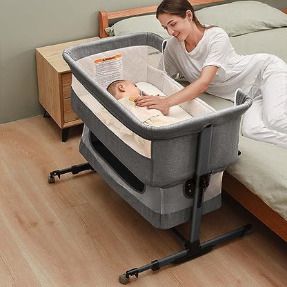 Soobaby Baby Crib Bassinet Bedside Crib Adjustable Portable Bed for Infant,co Sleeping Newborn Must Have Bed,Grey