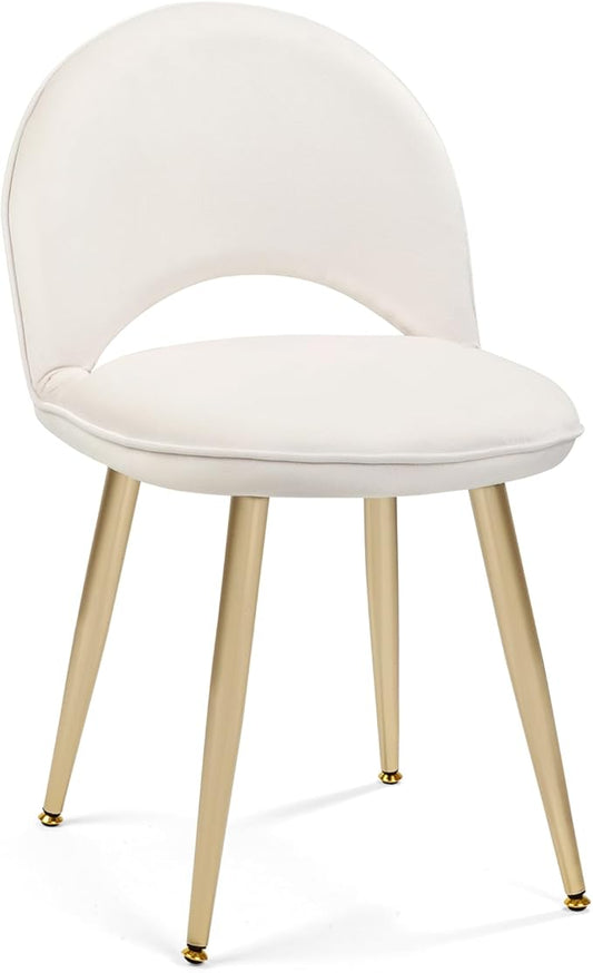 Vanity Chair with Adjustable Backrest, Velvet Upholstery Armless Makeup Stool, White Vanity Stool with Gold Metal Legs for Bedroom Living Room Kitchen Dinning Room (Velvet White)