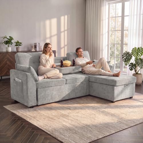 Convertible Sleeper Sofa Bed with Storage, L Shaped Couch with Pull Out Bed
