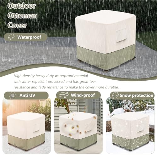 Bitubi Waterproof Patio Ottoman Cover, Heavy Duty Square Outdoor Side Table Furniture Covers Size 22L x 22W x 18H inch (Beige)