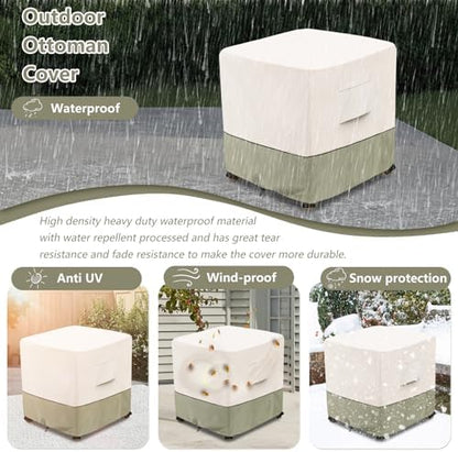 Bitubi Waterproof Patio Ottoman Cover, Heavy Duty Square Outdoor Side Table Furniture Covers Size 22L x 22W x 18H inch (Beige)