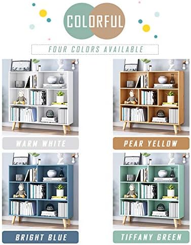 IOTXY Wooden Open Shelf Bookcase - 3-Tier Bookshelf with Legs, Bright Blue